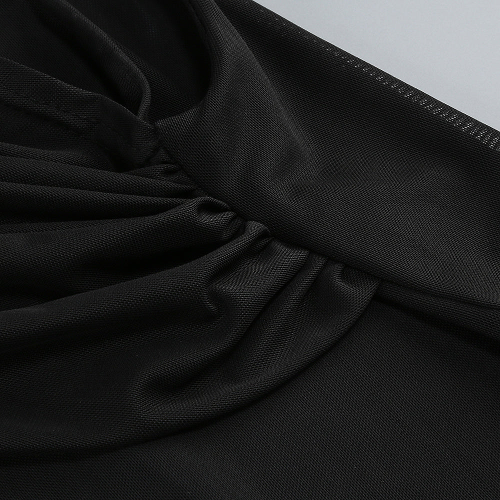 【Party & Event】 Maxi Sheath Polyester Milk Silk Sexy One-Shoulder Cutout Chain Side Slit Dress - MYTHSIS