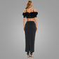 【Party & Event】 Maxi Sheath Polyester Glam Off-Shoulder Feather Spliced Dress - MYTHSIS