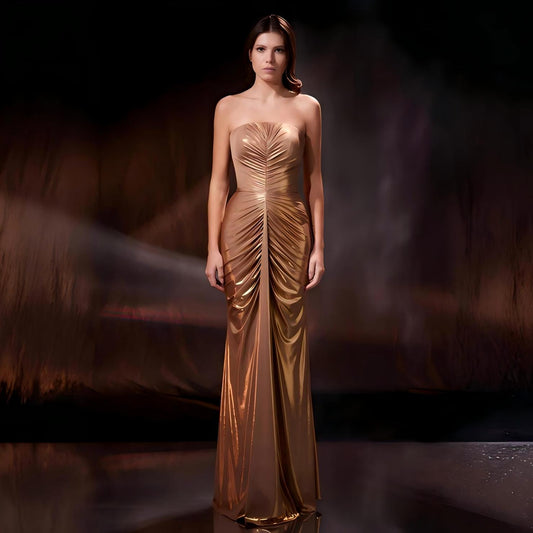 Wholesale Women's Strapless Ruched Fishtail Maxi Evening Dress – XS Women's Clothing