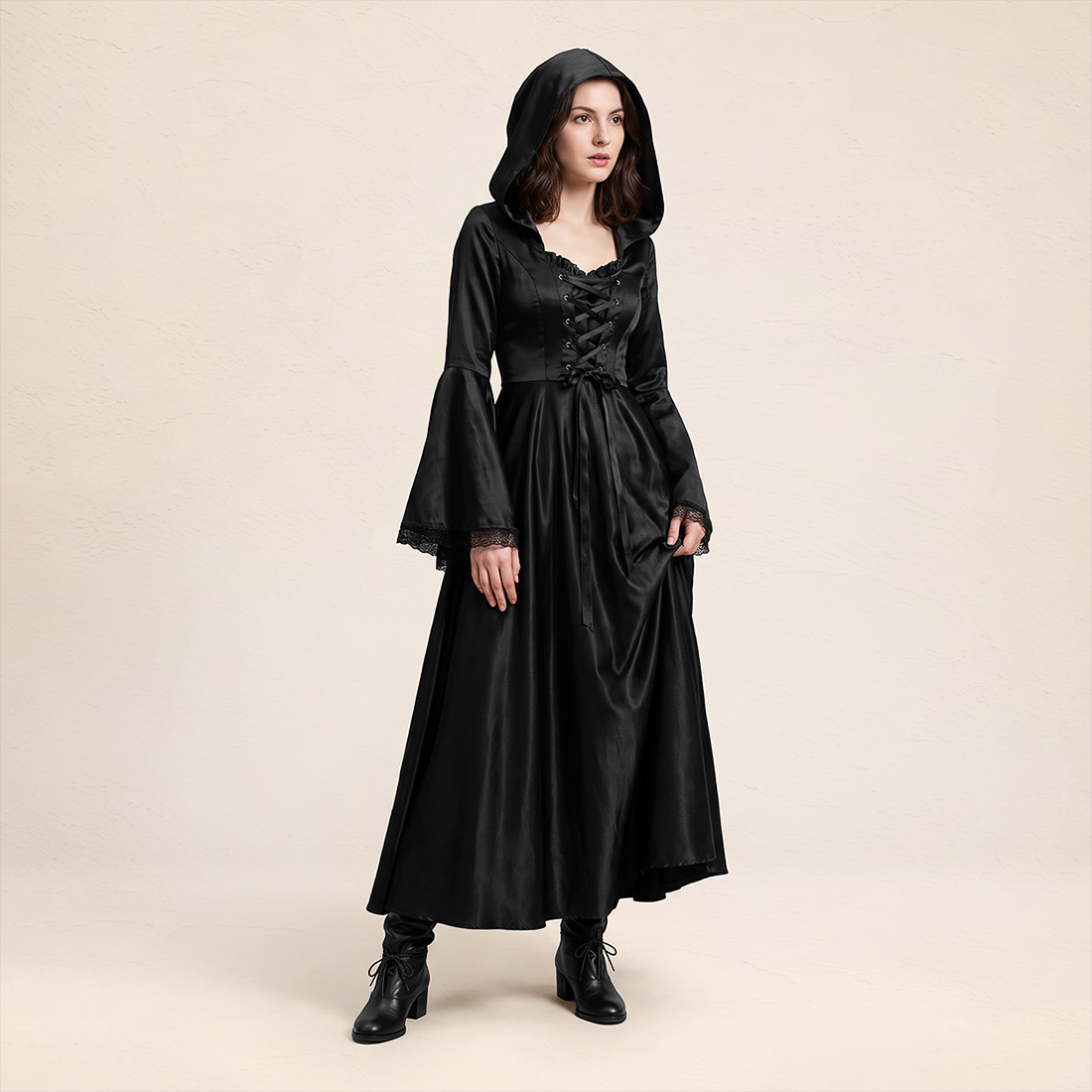 Wholesale Women's Gothic Witch Hooded Halloween Costume Dress