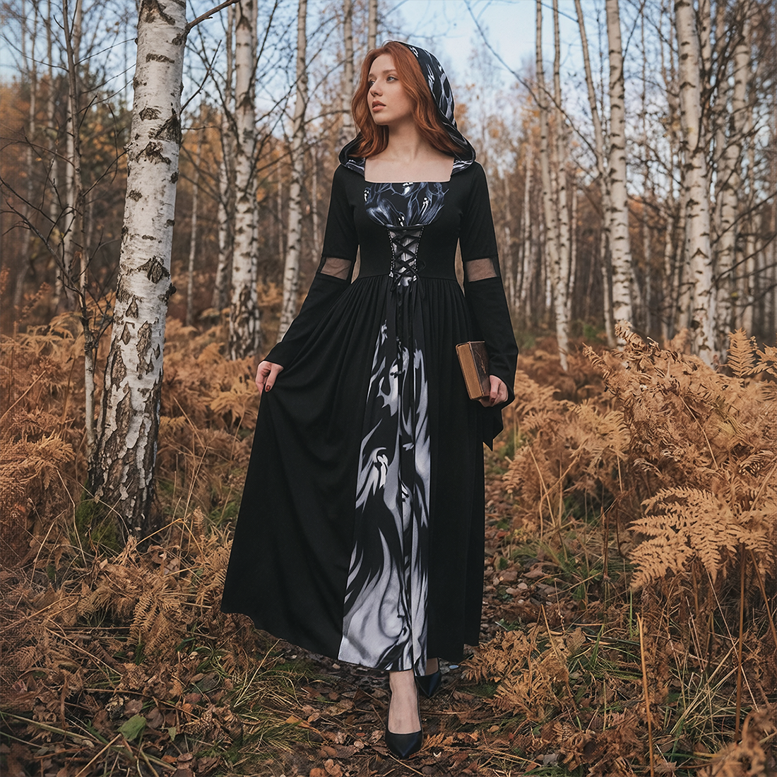 Wholesale Women's Witch Hooded Halloween Costume Long Dress