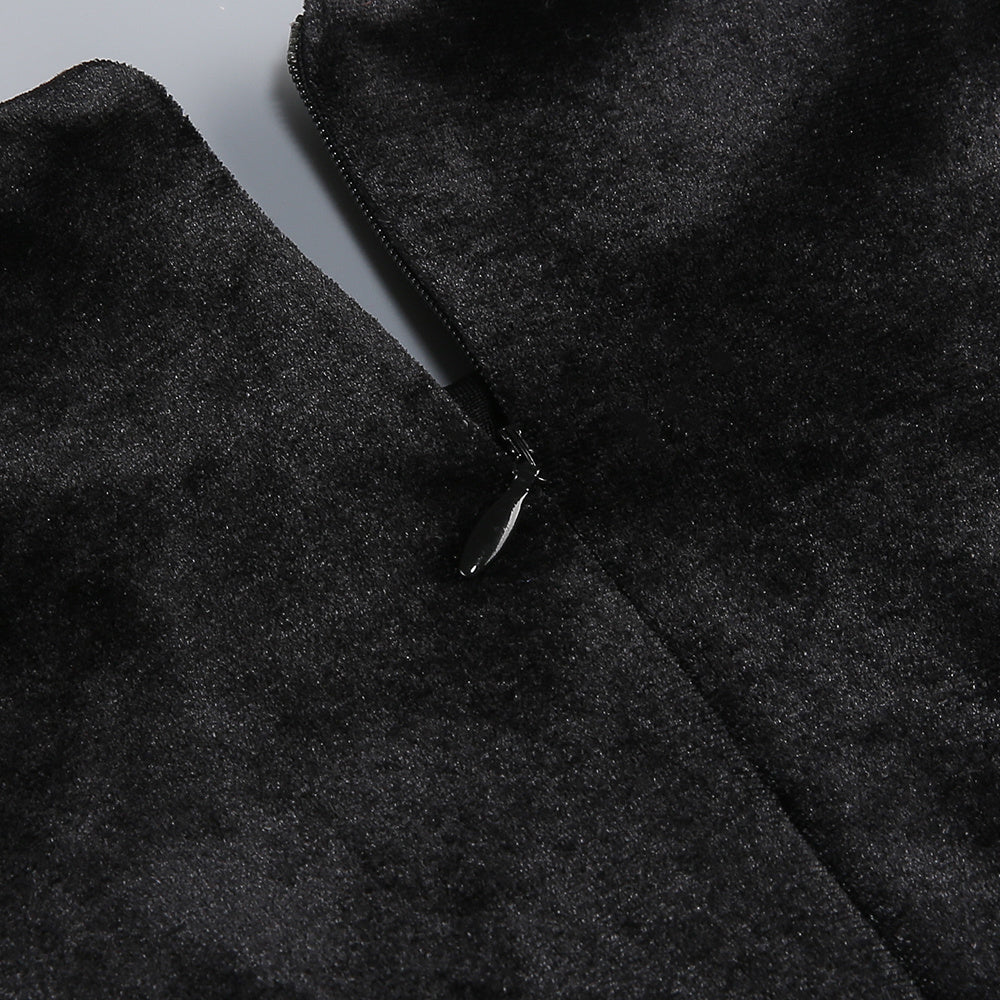 【Party & Event】 Maxi Sheath Velvet Polyester Triacetate Casual Round Neck 3D Flower Bow Slit Dress - MYTHSIS