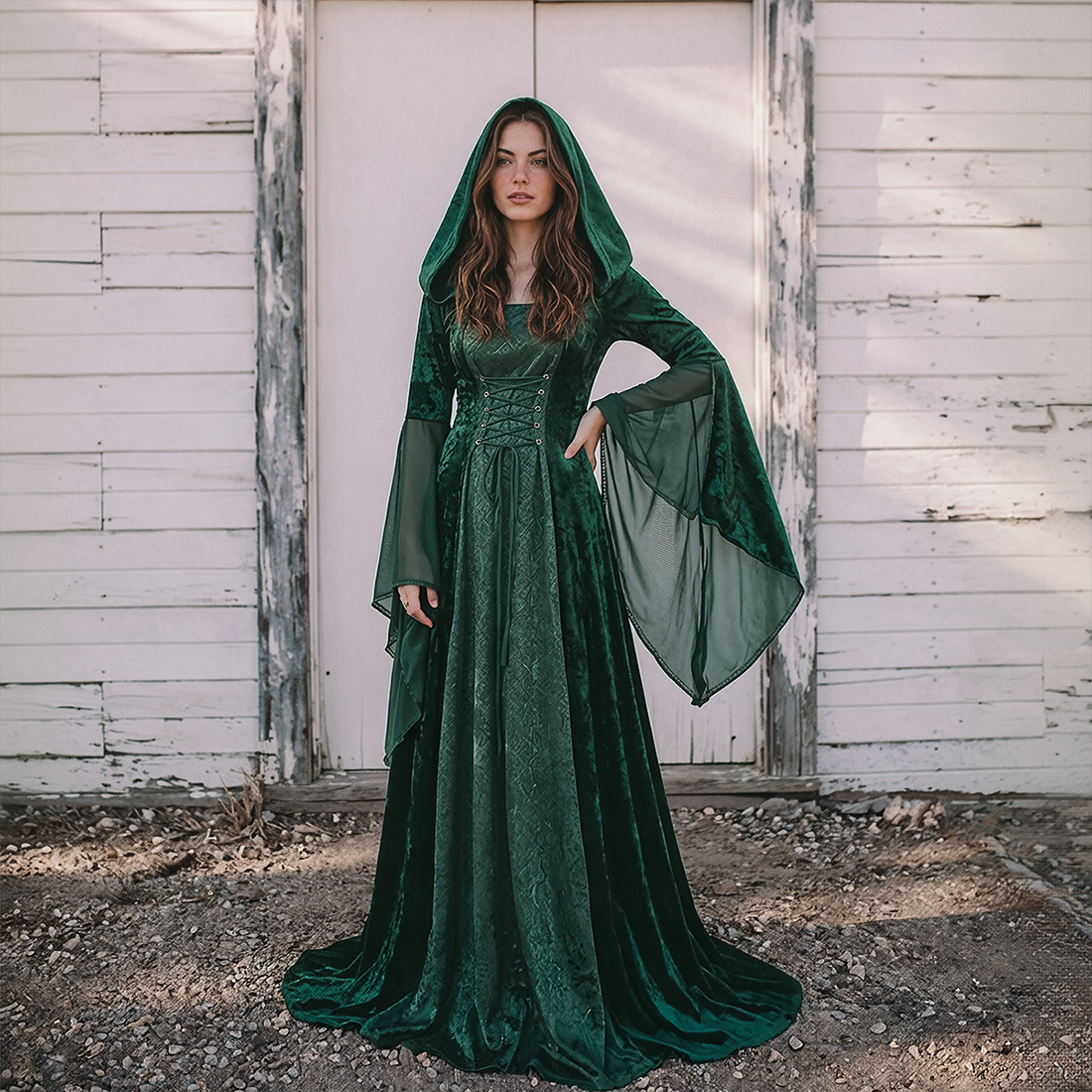 Wholesale Women's Medieval Hooded Witch Costume Long Dress