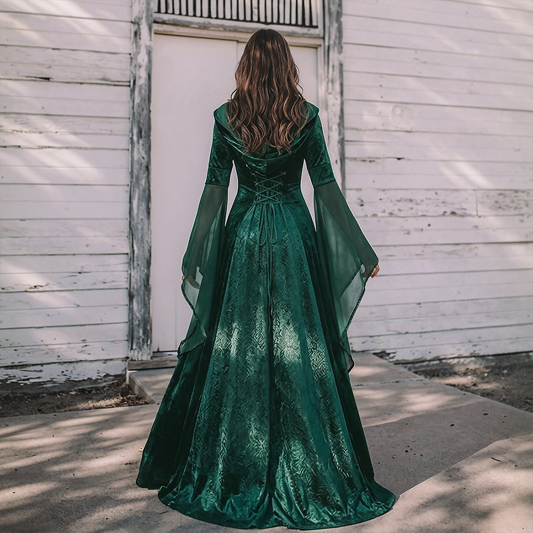 Wholesale Women's Medieval Hooded Witch Costume Long Dress