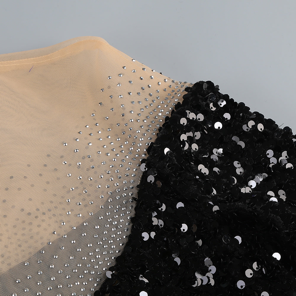 【Party & Event】 Midi Sheath Sequin Polyester Sexy V-Neck Feather Spliced Dress - MYTHSIS