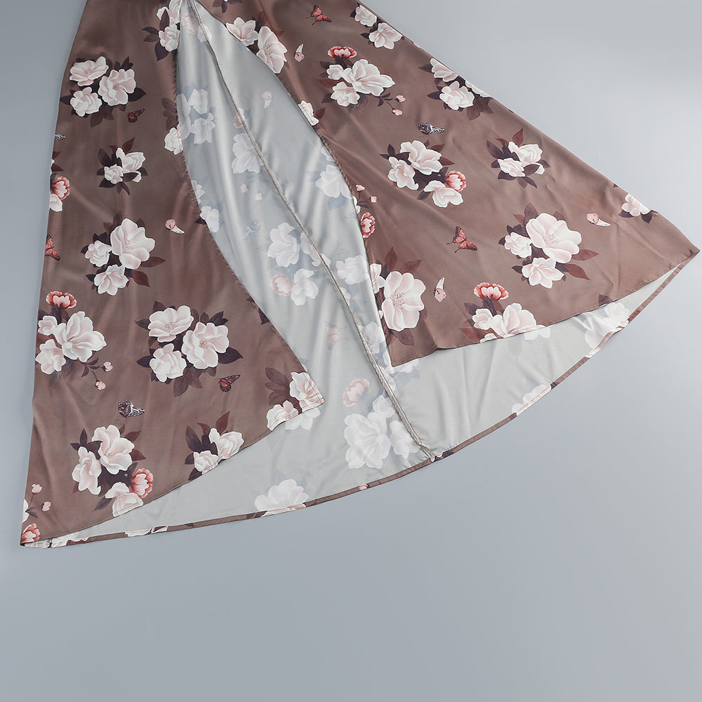 Wholesale Women's Floral Halter Cowl-Neck Split Maxi Dress