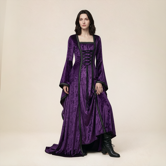 Wholesale Women's Medieval Hooded Velvet Long Costume Dress