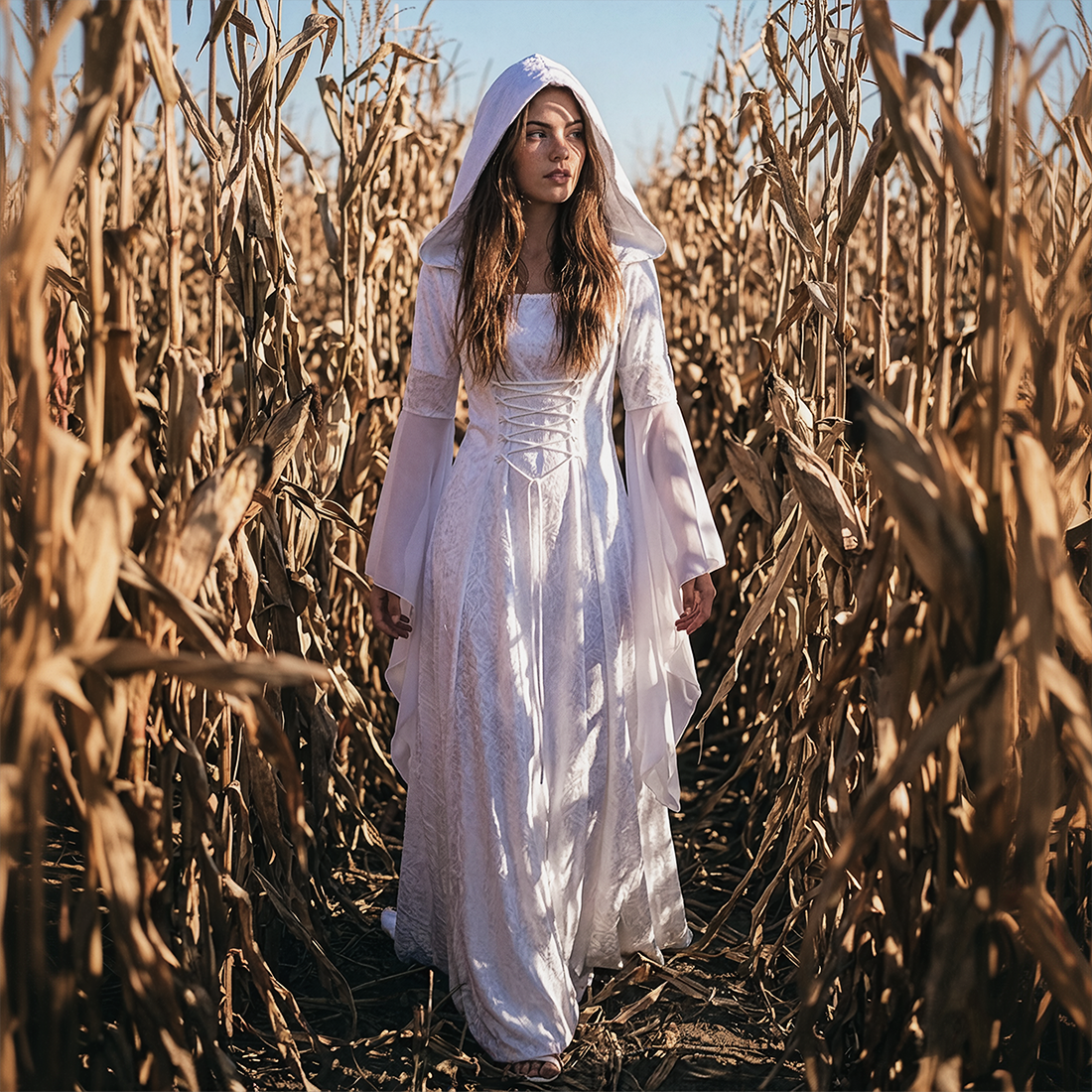 Wholesale Women's Medieval Hooded Witch Costume Long Dress