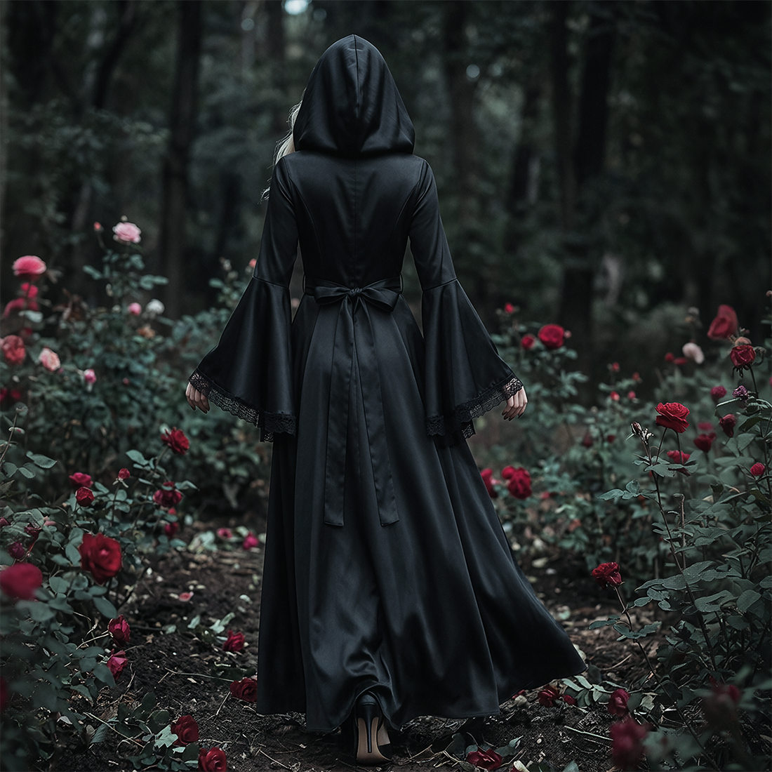 Wholesale Women's Gothic Witch Hooded Halloween Costume Dress