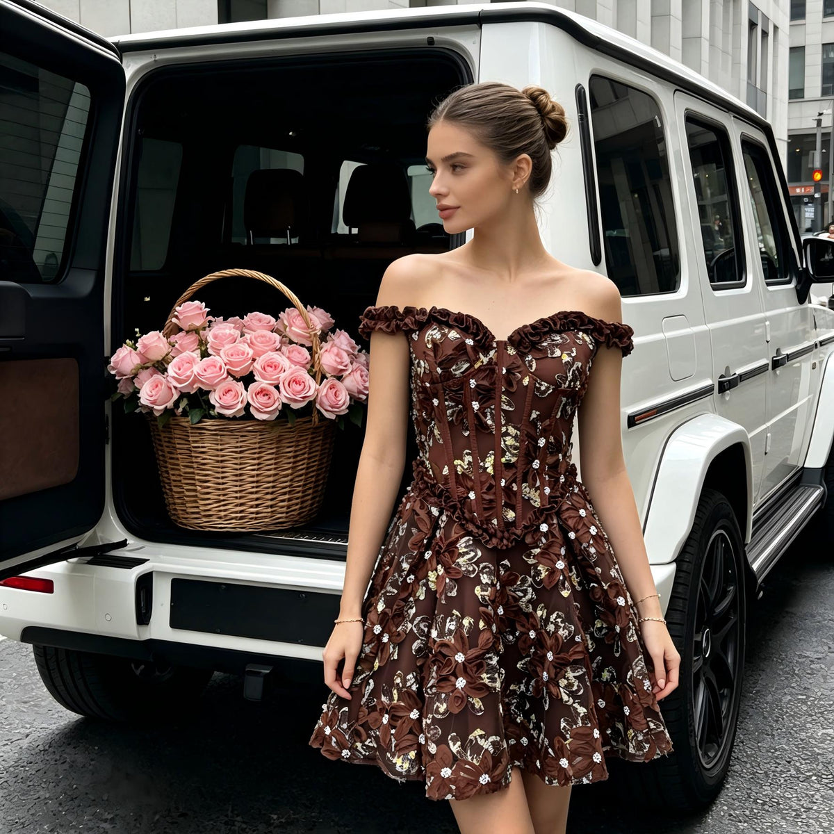 Wholesale Women's 3D Floral Ruffle Tutu Mini Dress