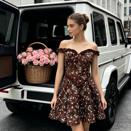 Wholesale Women's 3D Floral Ruffle Tutu Mini Dress