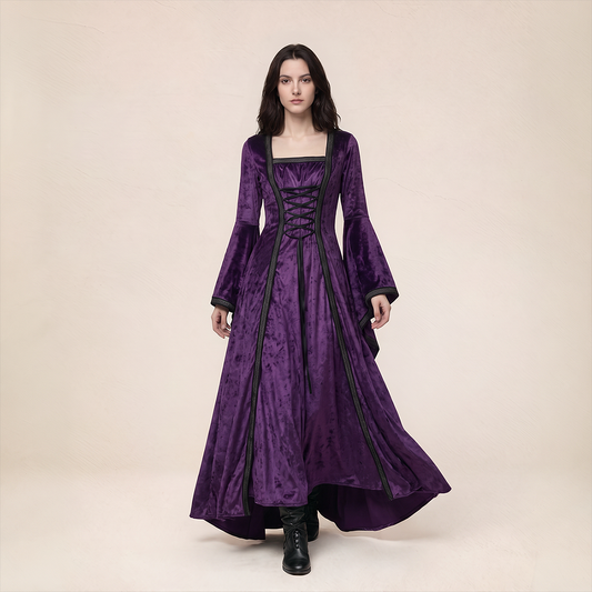 Wholesale Women's Medieval Hooded Velvet Long Costume Dress