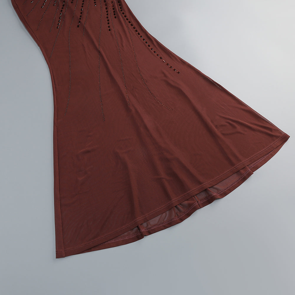 【Party & Event】 Maxi Mermaid Tulle Polyester Sexy Mock Neck Rhinestone Dress - MYTHSIS
