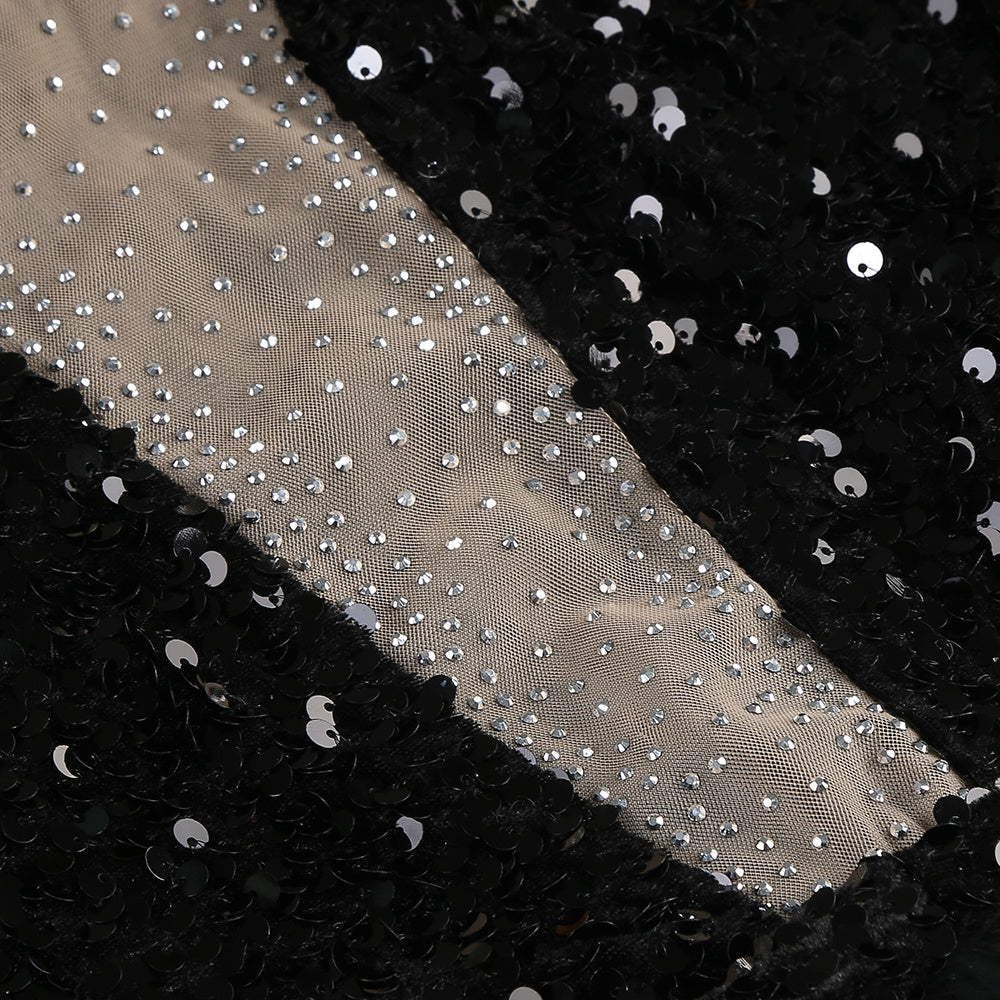 【Party & Event】 Midi Sheath Sequin Polyester Sexy V-Neck Feather Spliced Dress - MYTHSIS